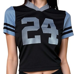 OEM Customized Number 24 Graphic V-neck Cropped Jersey Black Blue Sporty Tee Casual Streetwear Custom Logo women's shirt - Product Image 1