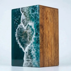 Ocean Heart Wave Wooden Urn Handmade Resin Art <b>Memorial</b> Keepsake <b>Box</b> Durable Eco-Friendly Cremation - Product Image 2