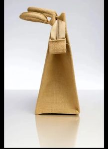 Bolsa de Yute Ecológica con Estampado de Hojas Blancas, Reutilizable, Tamaño Mini, Cierre Superior con Asa, Personalizable, para Uso Diario, Viajes y Publicidad - Product Image 3