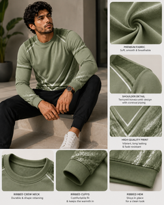 เสื้อสเวตเชิ้ตผู้ชายสีเขียวมะกอก ลายเรขาคณิต คอกลม ทรงปกติ ระบายอากาศได้ดี ผ้าถัก สวมใส่สบายๆ ในฤดูใบไม้ร่วง - Product Image 5