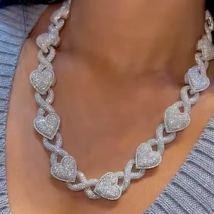 Collier chaîne cubaine en argent sterling avec moissanite sertie, style hip-hop, lourd, 4 rangs, pour hommes et femmes, cadeau - Product Image 1