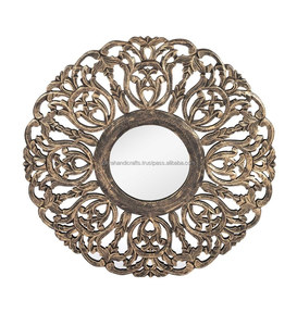 <b>Gold</b> Painted Garden Wall Round Wooden Wall <b>Mirror</b> Hanging Decorative Window <b>Mirror</b> Decor Rustic Wall Mount Wood Framed <b>Mirror</b> - Product Image 4