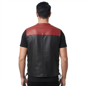Chaleco de Cuero para Motocicleta para Hombre, Chaleco de Cuero con Botones Delanteros, Chaleco de Cuero con Cordones Laterales, Chaleco de Cuero Vacuno para Hombre - Product Image 2