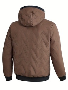 Veste d'hiver décontractée pour homme, à capuche, épaisse, doublée de polaire, à motif animalier uni, avec fermeture éclair - Product Image 2