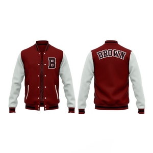 Veste universitaire pour homme, personnalisée OEM, avec broderie chenille, manches en laine, col montant, logo frontal, style streetwear printemps - Product Image 3