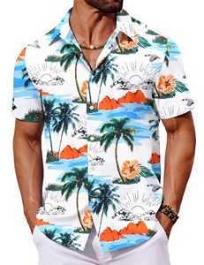 เสื้อเชิ้ตชายหาดลำลองทันสมัยสำหรับผู้ชาย ลายพิมพ์ฮาวาย ผ้าโพลีเอสเตอร์ ระบายอากาศได้ดี แขนสั้น ติดกระดุม ปกคอพับ ไซส์ใหญ่ - Product Image 1