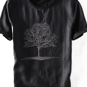 Nueva camiseta blanca con bordado de árbol para hombre, camiseta minimalista con gráfico de naturaleza, camiseta de manga corta de algodón transpirable para verano, ropa de calle - Product Image 6