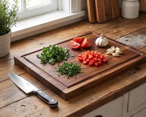 Planche à découper en bois artisanale pour la cuisine, robuste, pour couper, servir et préparer les aliments, planche à découper en bois naturel rustique - Product Image 1