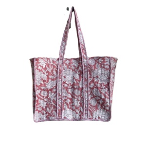 Custom Indian <b>Boho</b> Quilted Tote Shoulder <b>Bag</b> Handmade Cotton with Open Closure and Floral Hand Print for Weekends Shopping - Product Image 1