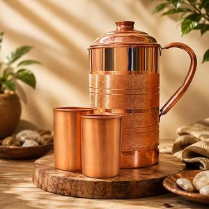 Premium Pure Copper Water Jug Pitcher with Lid and 2 Tumbler Glasses Set – Handmade Ayurvedic Health Benefits Drinkware for Home - Product Image 3
