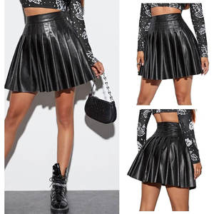 Falda corta mini acampanada plisada de cintura alta de cuero PU para mujer, ideal para clubes y festivales, venta al por mayor - Product Image 4