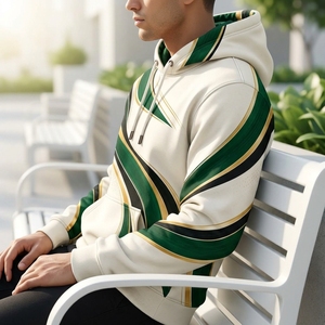 Sudadera con Capucha Personalizada con Gráficos en Verde, Blanco y Dorado, Ropa Deportiva para Hombre, Fabricante Mayorista OEM ODM - Product Image 2