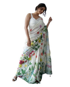 Nuevo traje Sari de lino Kanchipuram para mujer elegante estilo indio y pakistaní para bodas y fiestas en India - Product Image 1