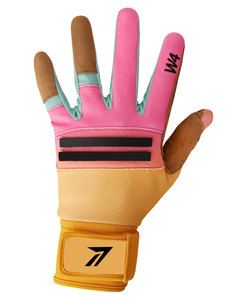 Guantes de Bateo de Béisbol de Alta Calidad en Dos Colores para Hombre y Jóvenes, Palma de Cuero Genuino Color Caramelo, Transpirables, Dorso Azul Marino, Correa Ajustable - Product Image 1