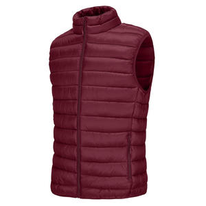 Chaleco Acolchado Color Borgoña para Hombre, Cuello Alto, Cierre de Cremallera, Cortavientos, Informal, Ropa de Invierno, Sin Mangas, Color Sólido - Product Image 5