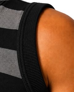 Débardeur en coton rayé noir et gris pour homme – Débardeur décontracté d'été pour la gym et le fitness – Respirant, coupe ample, style streetwear - Product Image 5