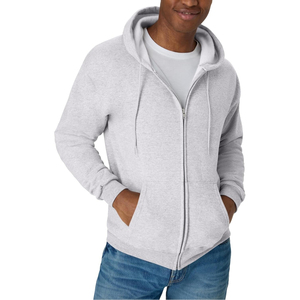 Sweat-shirt à capuche zippé gris pour homme, coupe classique, décontracté, pour l'automne, couleur unie, matière French Terry - Product Image 1