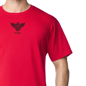T-shirt décontracté pour homme en jersey polyester/coton rouge à col rond, avec logo frontal, manches courtes, coupe classique, doux, respirant et à séchage rapide - Product Image 3
