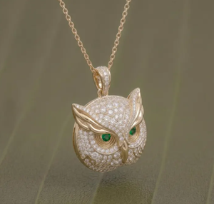 Collar con Colgante de Búho Chapado en Oro de 18K, Amuleto de Animal de Acero Inoxidable, Zirconia Redonda de Corte Brillante, Joyería de Regalo - Product Image 2