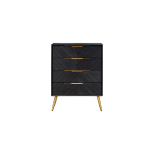 Commode haute en bois de qualité supérieure avec tiroirs à motif chevrons, rangement vertical et style mi-siècle pour la décoration de chambre - Product Image 1