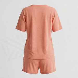 2 Piece High Quality Formal Solid Above Knee Home Wear Suit Short Sleeve T Shirt and Shorts <b>Twin</b> <b>Set</b> for Women - Product Image 2