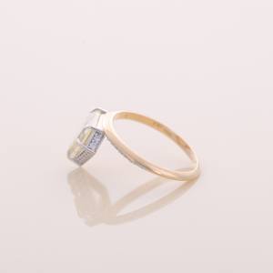 Anillo de compromiso/boda con diamante amarillo de corte pentágono certificado por IGI y banda pavé en oro amarillo/rosa y blanco de 9 quilates - Product Image 4