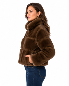 Veste en fausse fourrure pour femme, manteau Teddy marron, vêtement d'extérieur en peluche pour l'hiver, doux et chaud, longueur courte, coupe régulière, fermeture éclair - Product Image 3