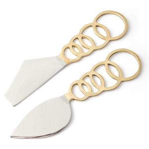 Ensemble de couteaux à fromage modernes en laiton, ensemble de couteaux à dessert élégants pour un service tendance sur planche à charcuterie, ustensiles de service à fromage finition polie - Product Image 6