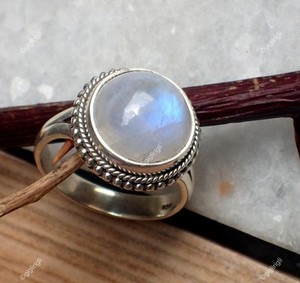 Sale Natural Round Shape Moonstone <b>Sterling</b> <b>Silver</b> <b>Band</b> <b>Ring</b> Size 8 For Women Vintage Stone Style Fashion Index Finger Jewelry - Product Image 4