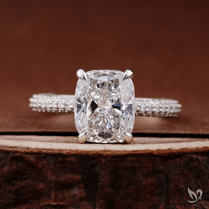3CT Elongated Cushion Cut Lab Grown Diamond <b>Ring</b> Three Row Pave Band Trendy Wedding Gift 10K White Gold - Product Image 1