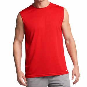 Camiseta sin mangas deportiva de poliéster de punto liso, transpirable, ecológica, de peso pesado, con cuello redondo, corte holgado, estilo cropped y boxy, con lavado ácido. - Product Image 1