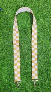 Handmade Checkerboard Canvas Bag Strap With Gold <b>Hooks</b> Rectangular Shape Textile Material - Product Image 1