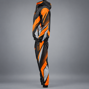 Ensemble de survêtement à capuche pour homme, imprimé géométrique, fermeture éclair intégrale, jogging sportif, séchage rapide, polyester, tenue d'automne, ensemble 2 pièces - Product Image 4