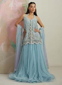 <b>Light</b> <b>Blue</b> Silk <b>Lehenga</b> Choli Set Floor-Length Traditional Indian Pakistani Party Wear for Women Quick Dry Wrinkle Free Features - Product Image 2