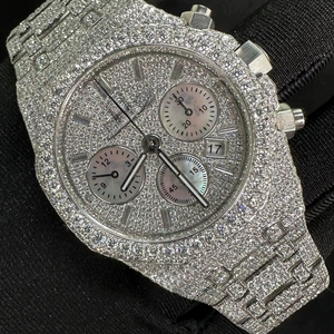 Montre à quartz analogique personnalisable, sertie de diamants Moissanite de clarté VVS, bijou de poignet pour homme et femme - Product Image 1