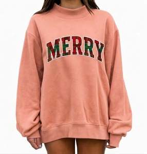 High Quality Oversized Mock Neck <b>Long</b> Sleeve Fleece Pullover <b>Sweatshirt</b> <b>For</b> <b>Women</b> Custom Logo Letter Printed Knitted - Product Image 5
