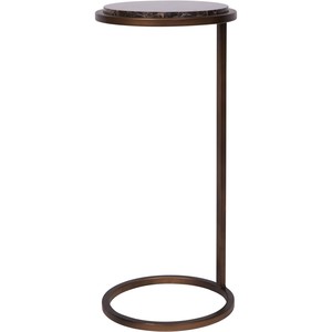 Table d'appoint moderne de luxe ronde en marbre brun foncé avec structure en fer bronze antique, petite table d'appoint pour salon - Product Image 2