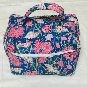 Floral Embroidered Cosmetic Bag Medium Size Zipper Closure Soft Handle Boho Style Textile <b>Makeup</b> Pouch - Product Image 5