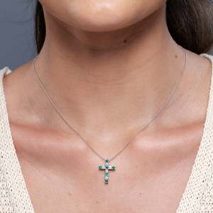 14K Pure Gold IGI Certified Cross <b>Pendant</b> Christmas Gift Flat Prong-Set 2MM 0.27Ctw Green <b>Emerald</b> & 0.18Ct Diamond Cross <b>Pendant</b> - Product Image 4