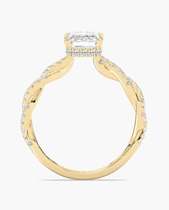 Bague de fiançailles en diamant de laboratoire IGI de 1,5 ct, couleur F, clarté VS1, taille émeraude, or jaune 14 carats, halo caché, style torsadé, pour femme - Product Image 2