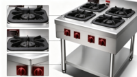 Cuisinière à gaz commerciale XY à 4 brûleurs en acier inoxydable, cuisinière à gaz pour hôtel, restaurant, cuisine