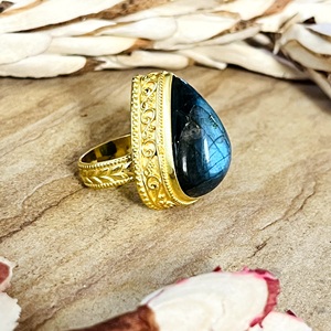 Hot Selling Boho Labradorite <b>Ring</b> Vintage Brass <b>Rings</b> for Women 18k Gold Plated Teardrop Tribal <b>Statement</b> for Wholesale/OEM/ODM - Product Image 5