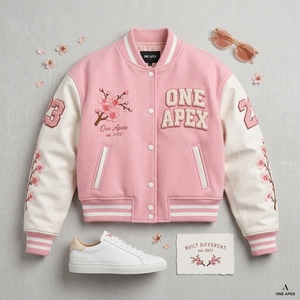 Custom Pink Women <b>Varsity</b> <b>Jacket</b> Wool Blend Letterman <b>Jacket</b> Chenille Embroidery College <b>Bomber</b> <b>Jacket</b> OEM Fashion - Product Image 5