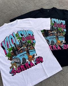 T-shirt homme à manches courtes imprimé dessin animé, blanc et noir, style streetwear, col rond, coupe classique, coton, vente en gros, OEM - Product Image 5