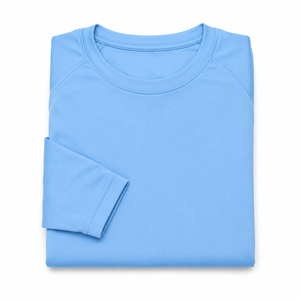 เสื้อแรชการ์ดแขนยาวสีฟ้าอ่อน คอกลม ผลิตตามสั่ง ผ้าโพลีเอสเตอร์/คอตตอน แห้งเร็ว UPF50+ ป้องกันรังสียูวี สำหรับชุดว่ายน้ำสำหรับนักกีฬา - Product Image 3