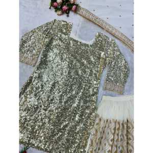 Belle fête porter haut Plazzo Dupatta ensemble avec broderie pour femmes - Product Image 1