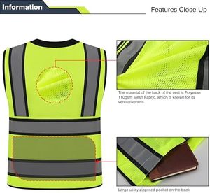Gilet de sécurité haute visibilité ANSI Classe 1 EN ISO 20471 Classe 1 Respirant Multi-poches Réfléchissant Sans manches Veste de travail de construction - Product Image 5