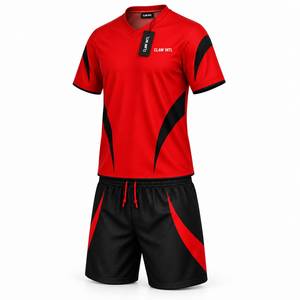 Conjunto de Camiseta y Pantalones Cortos de Fútbol para Hombre, Color Rojo y Negro, Cuello en V, Manga Corta, Poliéster que Absorbe la Humedad, Uniforme Deportivo - Product Image 3