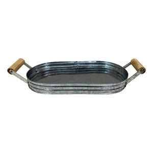 Bandeja Rectangular de Hierro Galvanizado al por Mayor con Asas de Madera, Plato Decorativo Metálico para Cocina, Hogar y Restaurante - Product Image 4