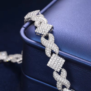 Iced <b>Solid</b> <b>Gold</b> 11mm Infinity Square Link Chain Heavy <b>Gold</b> Lab Grown Diamond XO Link Bracelet Luxury IGI Certified Anniversary - Product Image 2